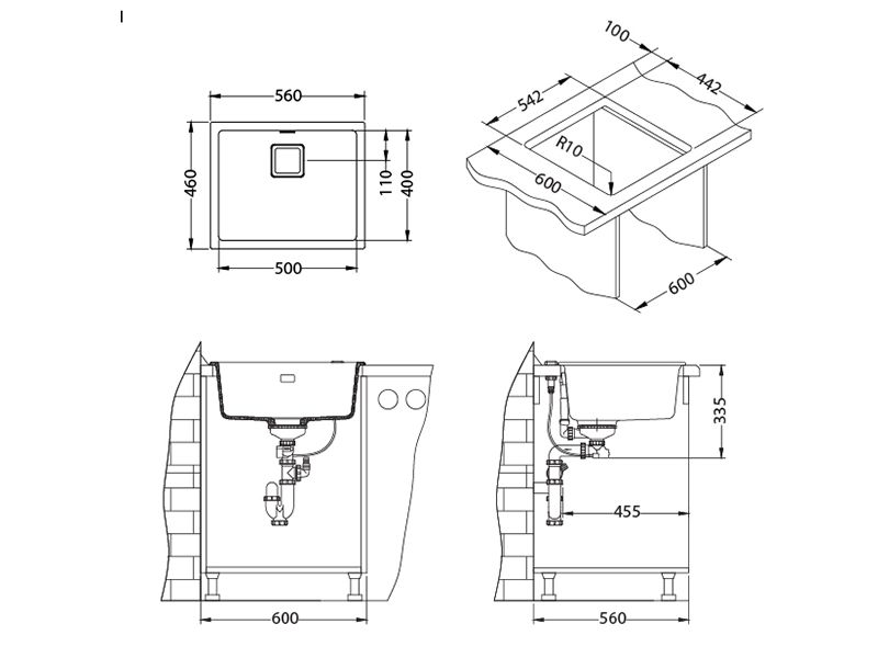 Мойка ALVEUS QUADRIX 50 GRANITAL+ ARCTIC-G11M 560X460X200 с сифоном 1133398 (1128394)